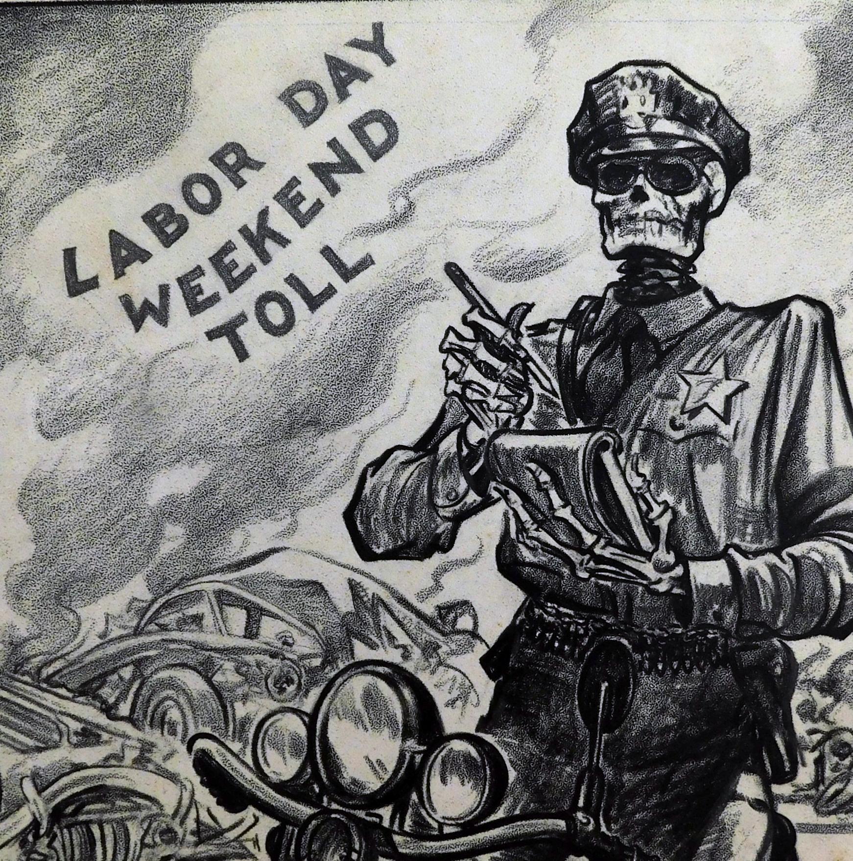 Paper Burris Jenkins, Jr. Original Drawing, Circa 1950's - Labor Day Weekend Toll