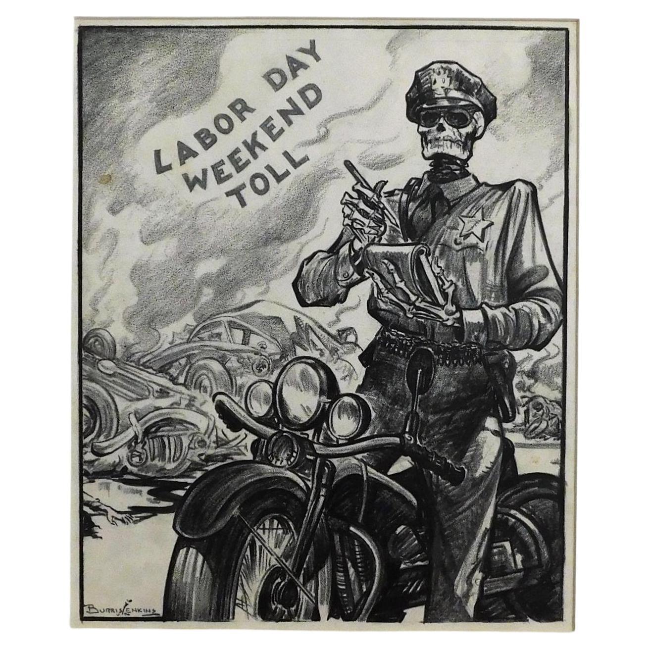 Burris Jenkins, Jr. Original Drawing, Circa 1950's - Labor Day Weekend Toll