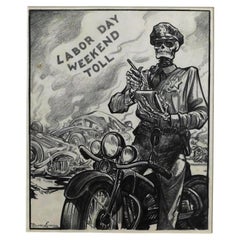 Vintage Burris Jenkins, Jr. Original Drawing, Circa 1950's - Labor Day Weekend Toll