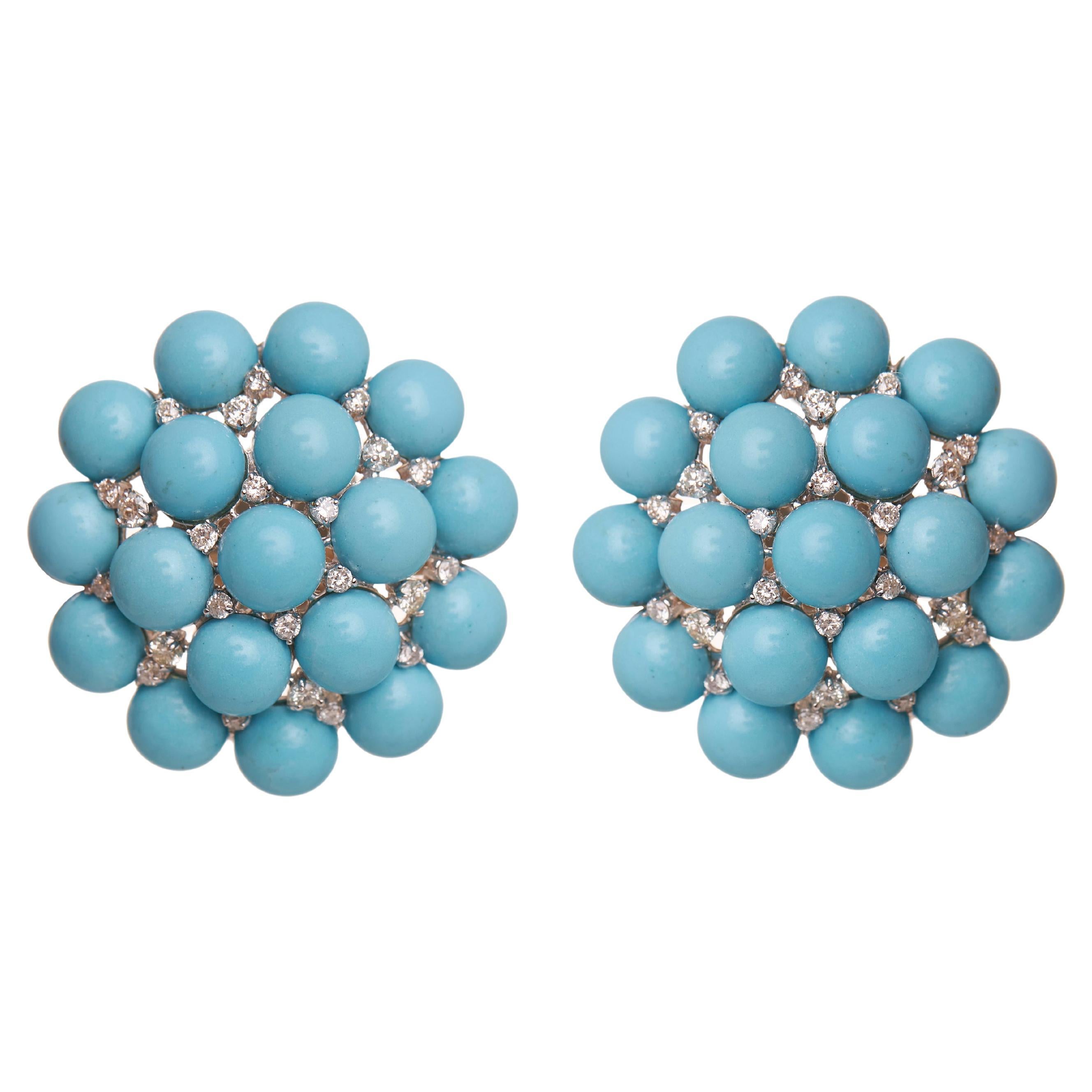 Pendientes Ráfaga en 18kt, Turquesa y Diamantes