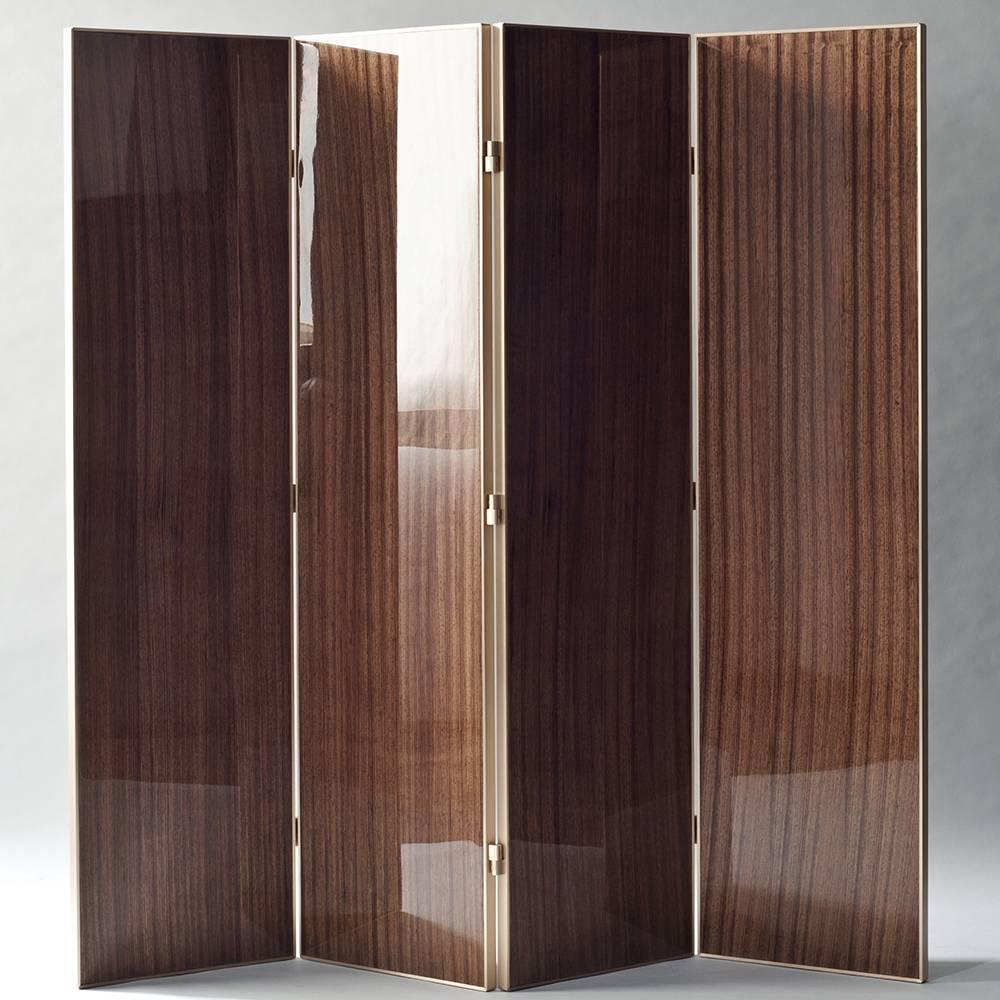 Indian Burst Marquetry Screen by DeMuro Das with Hand-Laid Olive Zebrano and Brass