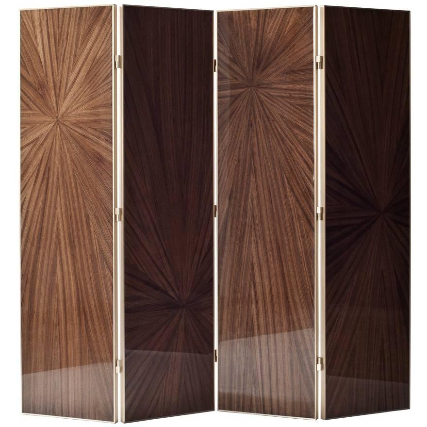 Burst Marquetry Screen by DeMuro Das with Hand-Laid Olive Zebrano and Brass