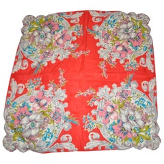 "Bursting Bouquets of Florals with Scallops Corners" Silk Scarf