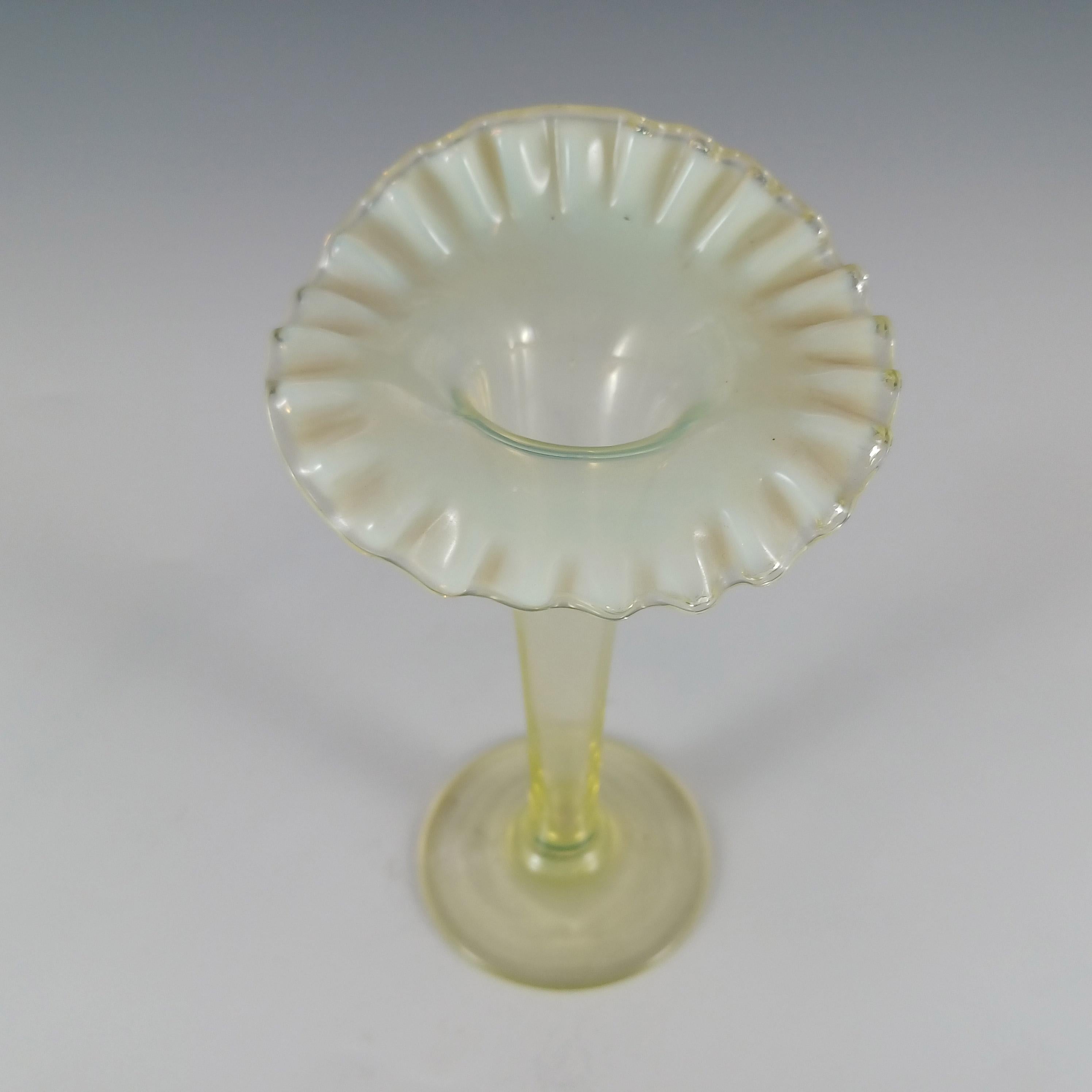 Hand-Crafted Burtles, Tate & Co Victorian 1890's Vaseline/Uranium Glass Pulpit Vase For Sale