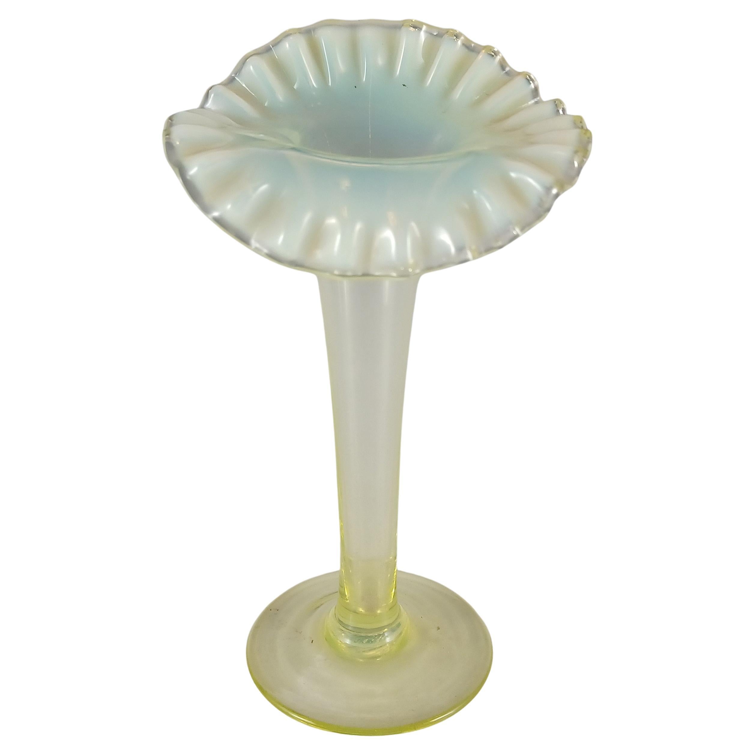Burtles, Tate & Co Victorian 1890's Vaseline/Uranium Glass Pulpit Vase For Sale