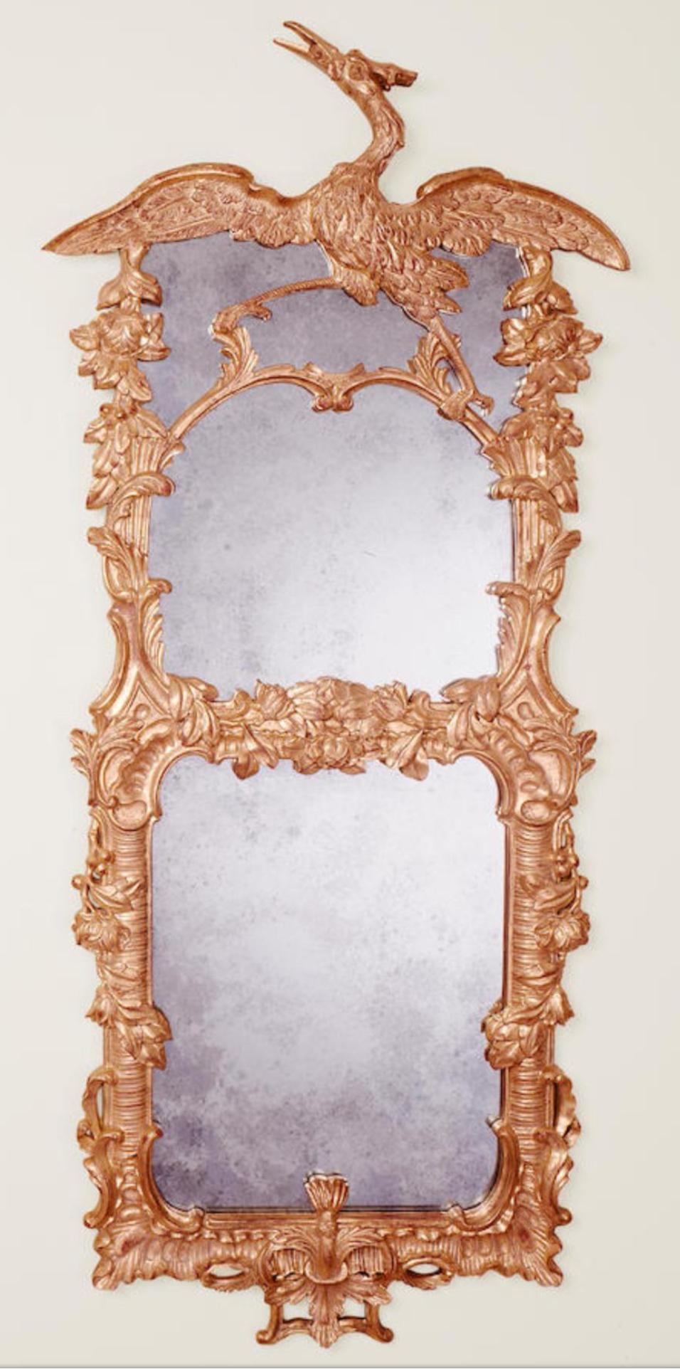 18th C Style George II Regency Giltwood Ho Ho Bird Mirror By Burton-Ching