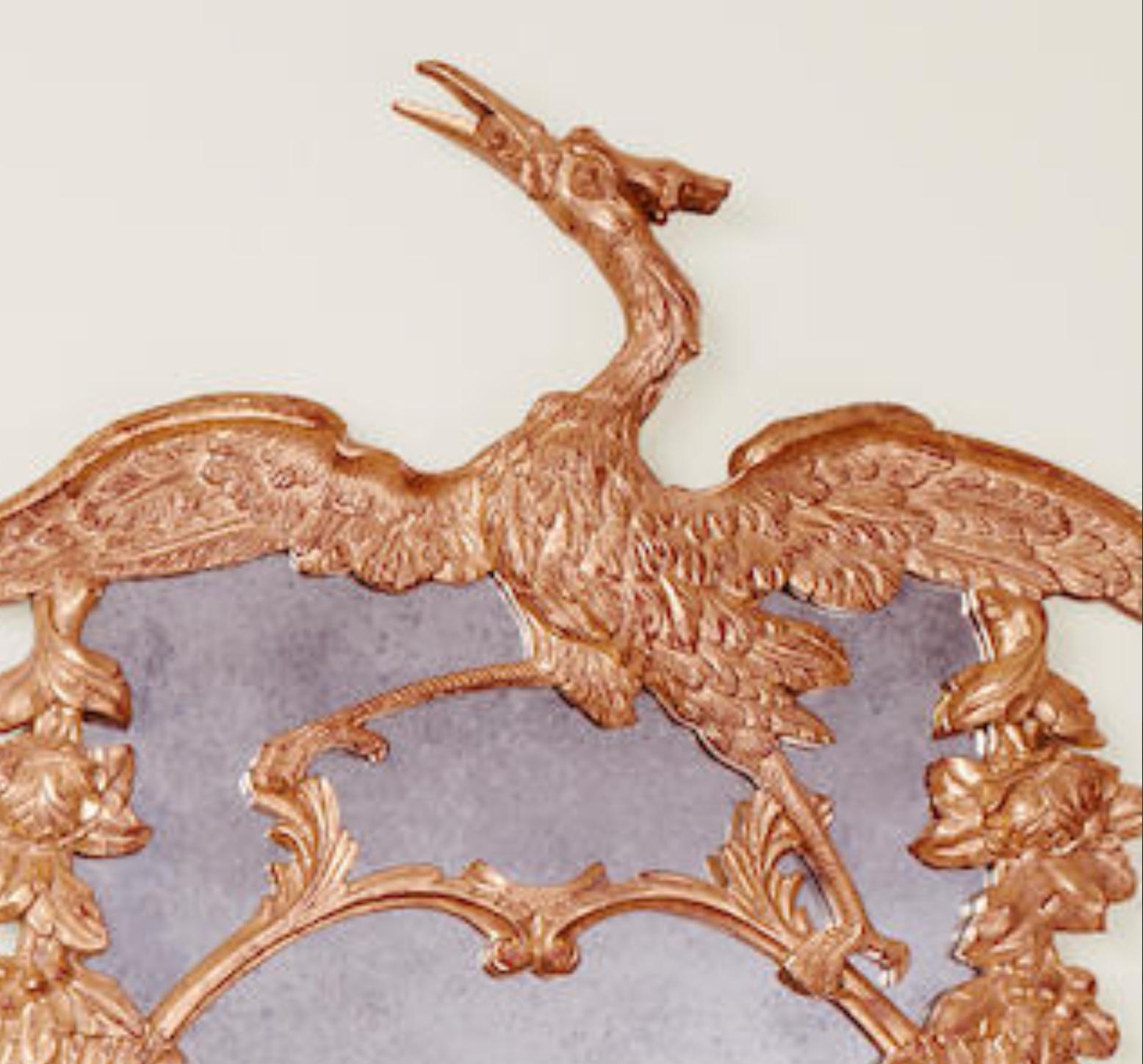 American Burton-Ching 18th C Style George II Regency Giltwood Ho Ho Bird Mirror For Sale
