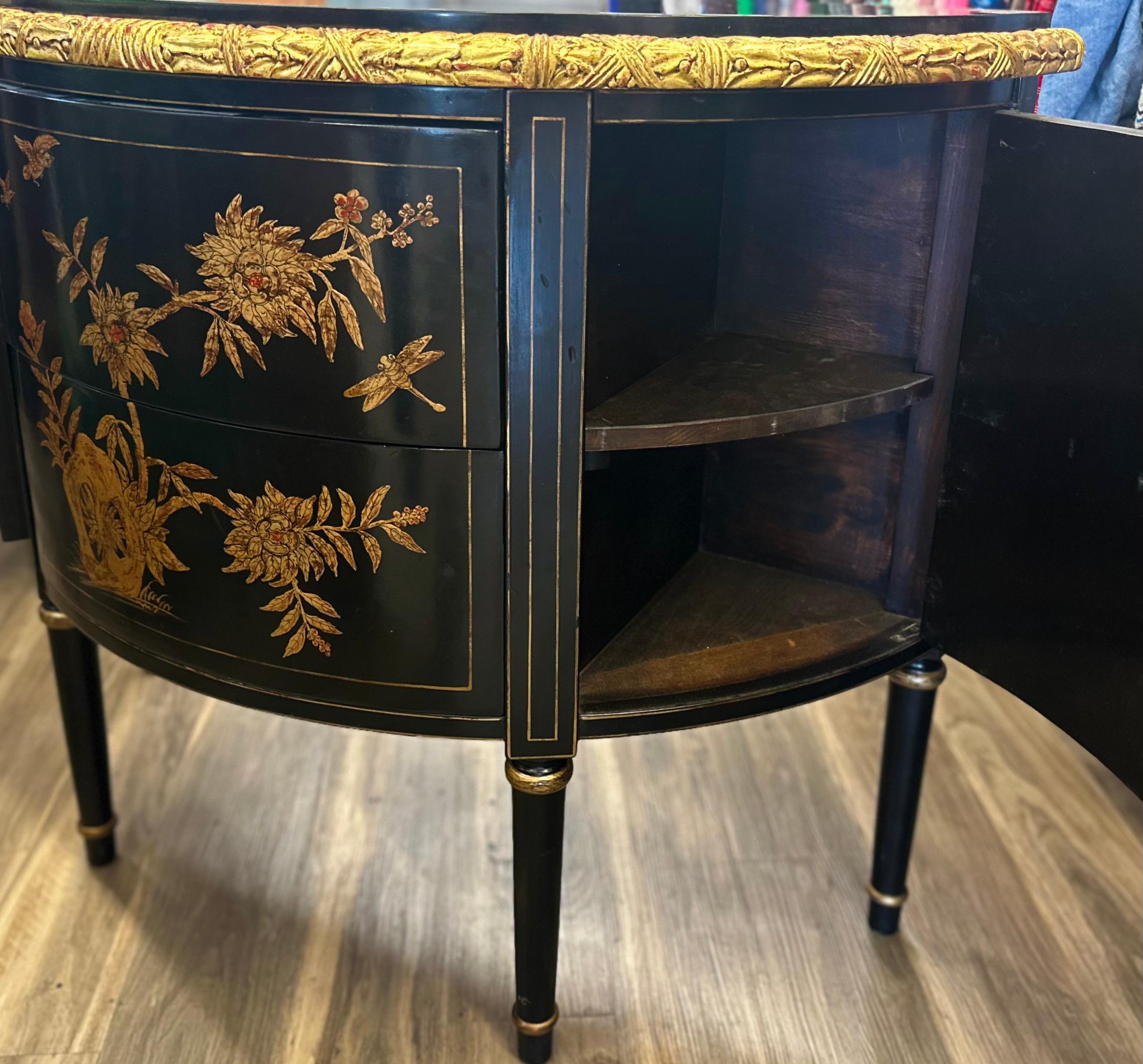 Burton-Ching 18th C Style Regency Giltwood Demilune Commode Nightstand In Good Condition For Sale In LOS ANGELES, CA