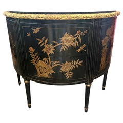 Burton-Ching 18th C Style Regency Giltwood Demilune Commode Nightstand