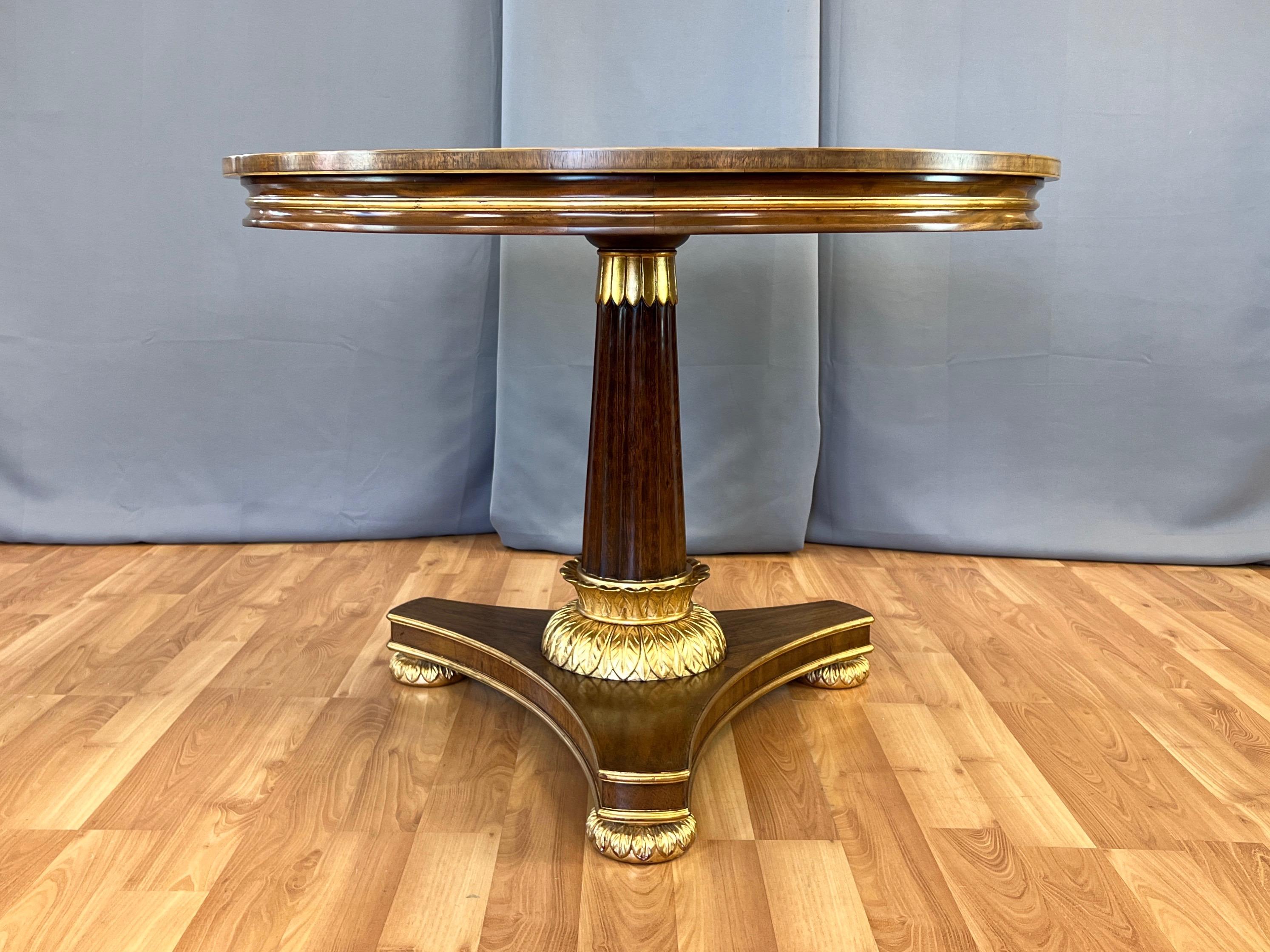 American Burton-Ching Biedermeier-Style Walnut and Giltwood Round Dining Table, 1990s