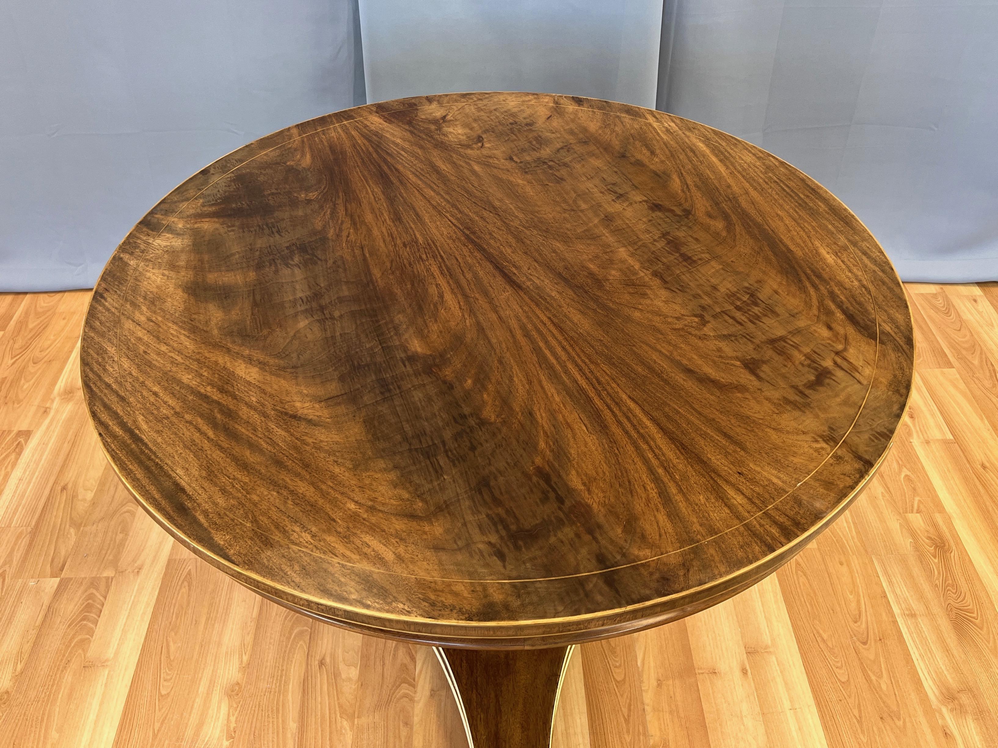 Hand-Crafted Burton-Ching Biedermeier-Style Walnut and Giltwood Round Dining Table, 1990s