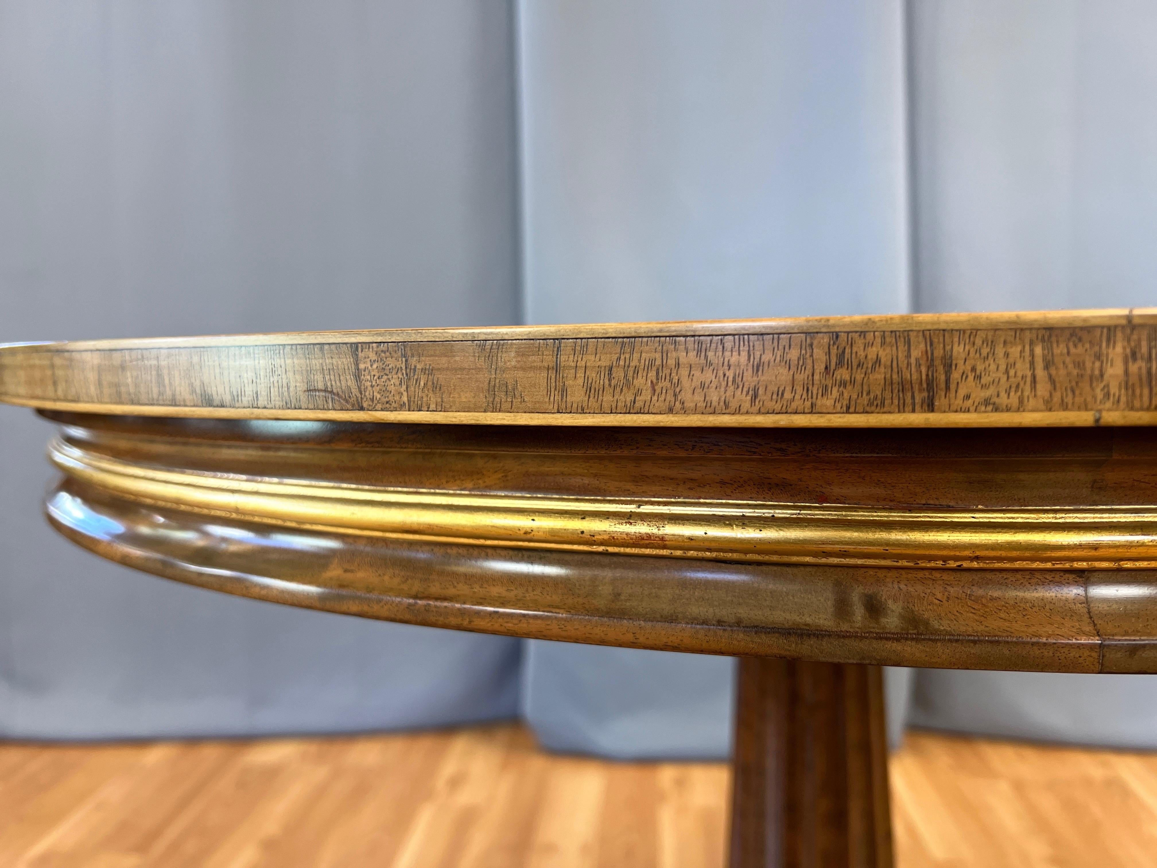 Burton-Ching Biedermeier-Style Walnut and Giltwood Round Dining Table, 1990s In Good Condition In San Francisco, CA