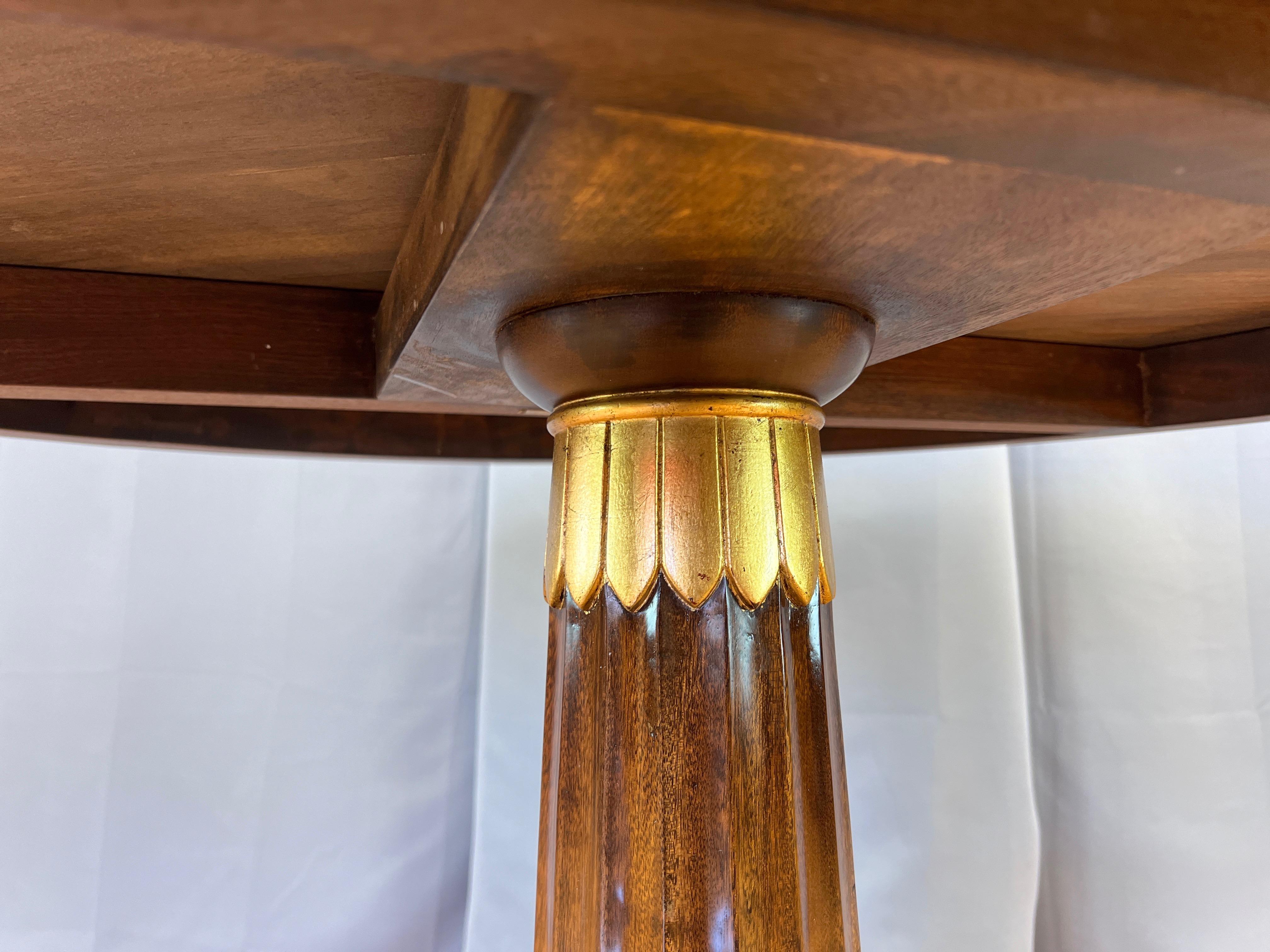 Late 20th Century Burton-Ching Biedermeier-Style Walnut and Giltwood Round Dining Table, 1990s