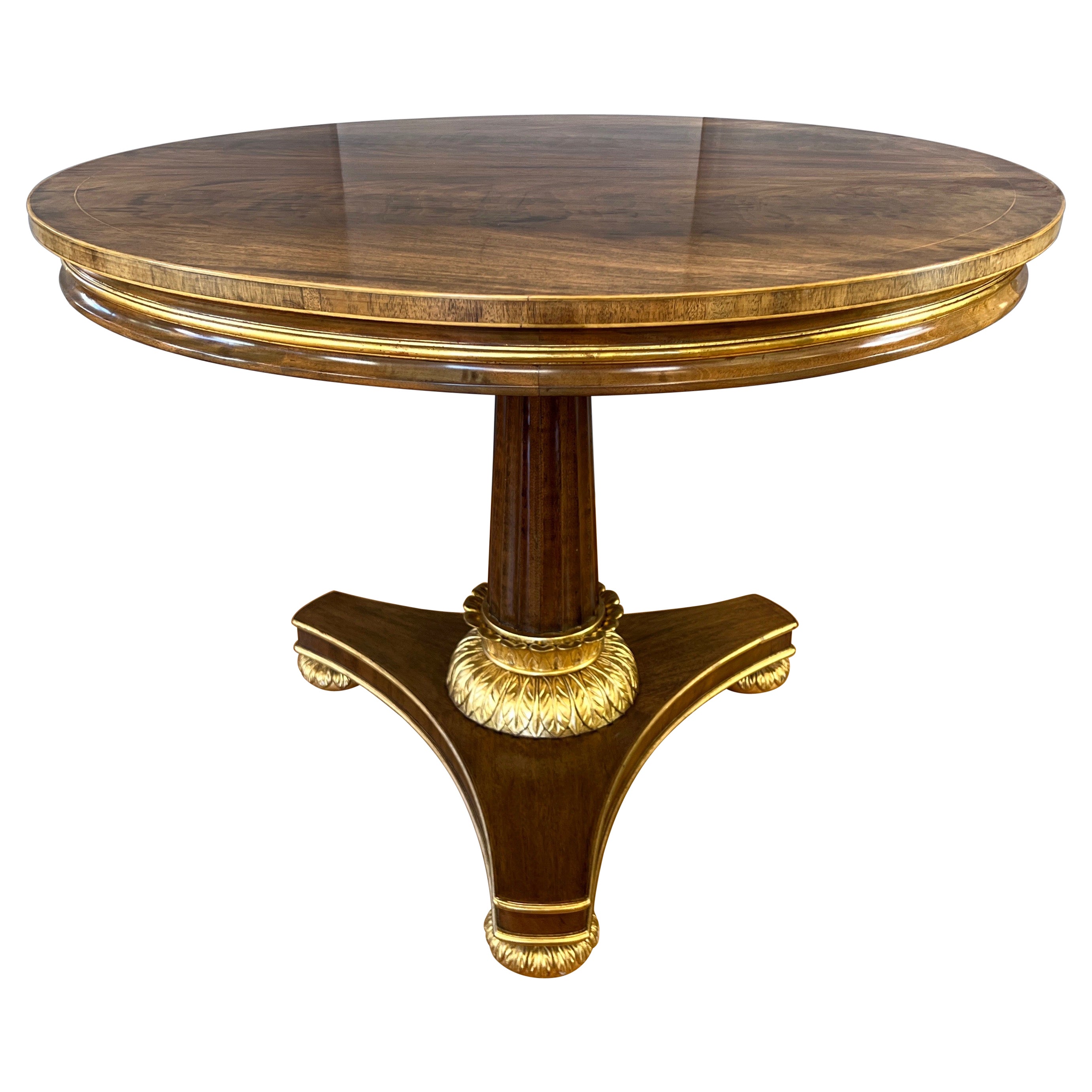 Burton-Ching Biedermeier-Style Walnut and Giltwood Round Dining Table, 1990s
