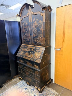 Burton-Ching Chinoiserie Black Lacquered and Handpainted Gilt Secretary Desk