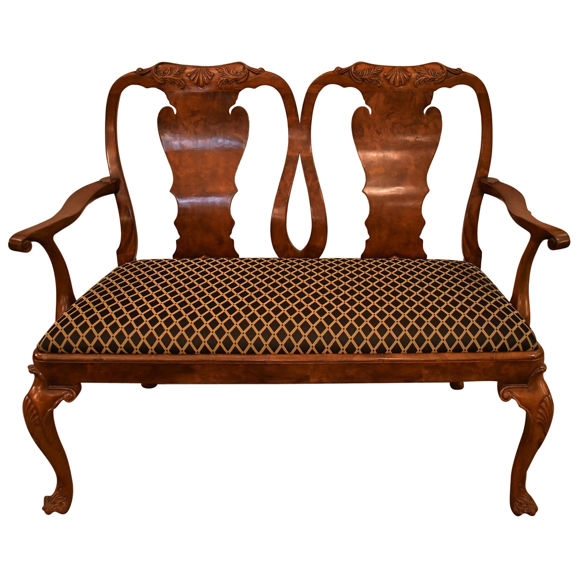 Burton Ching Chippendale Settee Mahogany and Burl Wood