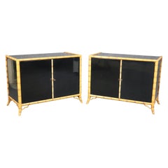 Burton Ching Custom-Made Faux bamboo Black Lacquer Two Door Commodes
