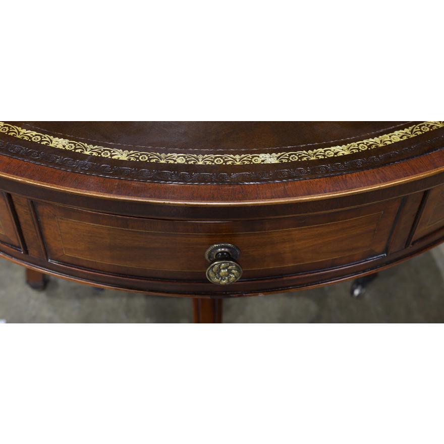 Hand-Carved Burton Ching Federal Style Mahogany Leather Top Drum 