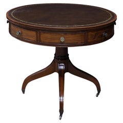 Burton Ching Federal Style Mahogany Leather Top Drum "Rent" Table Late 20th C