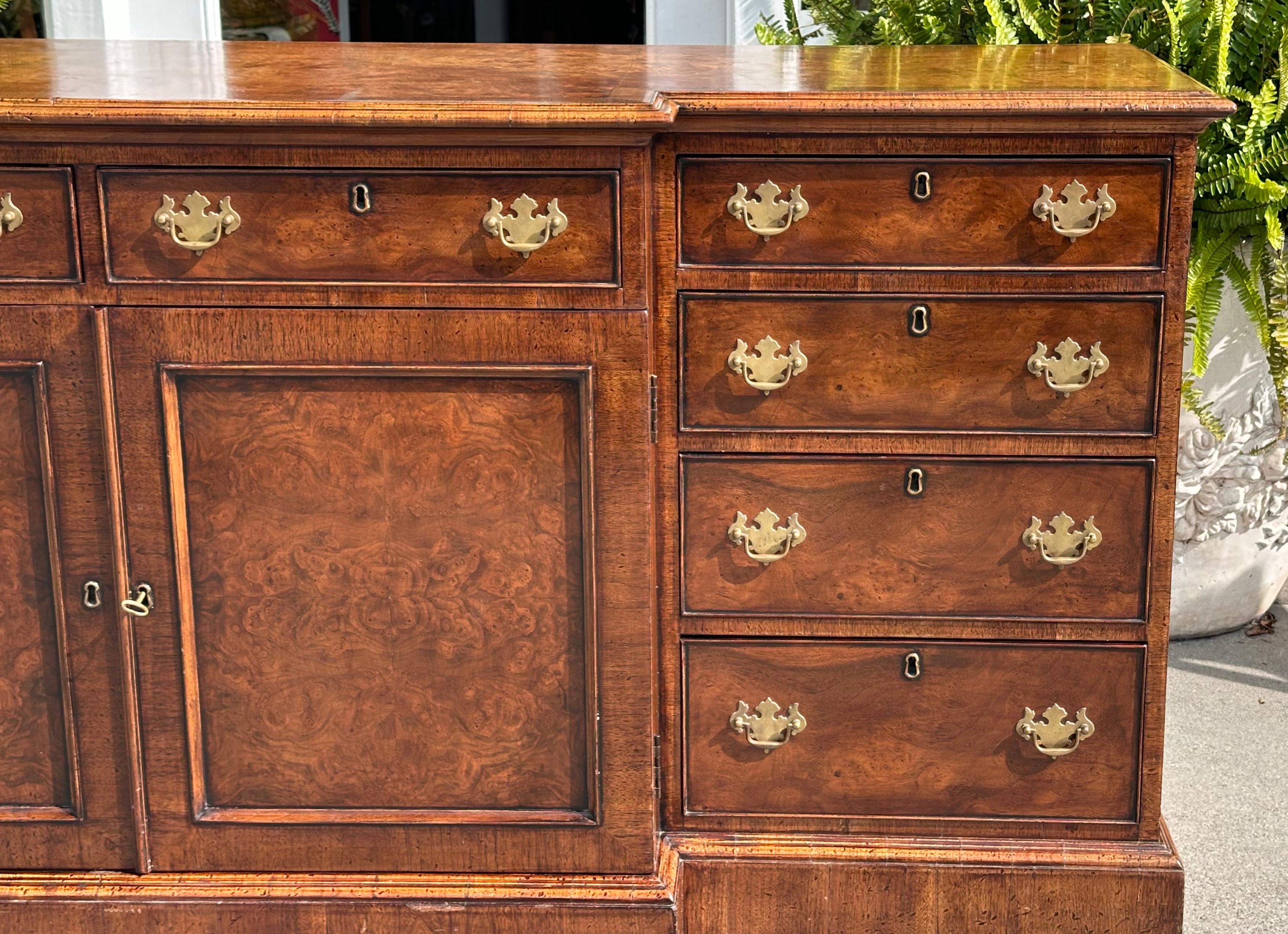Georgian Burton-Ching George III Style Burl Walnut Credenza Sideboard Cabinet For Sale