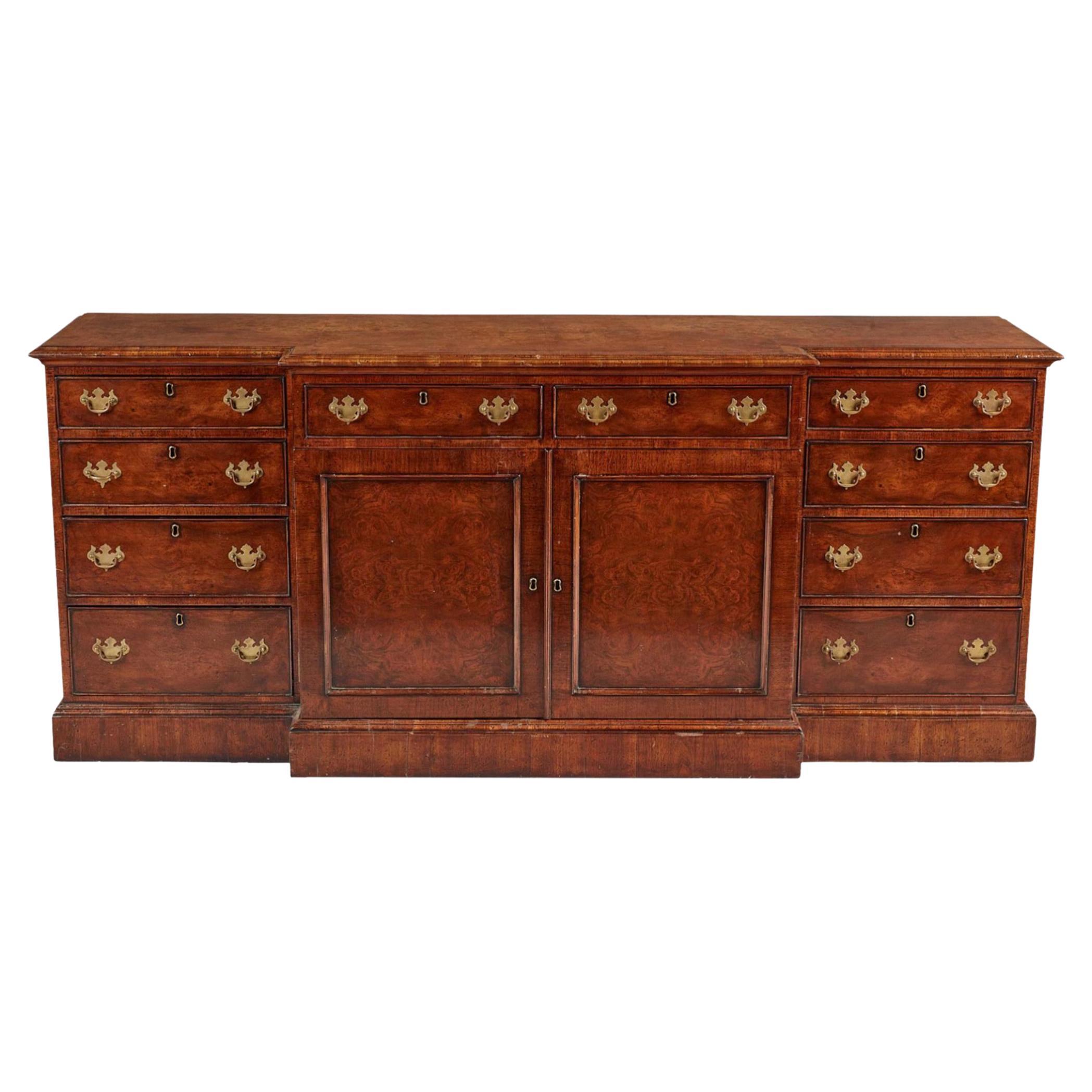 Burton-Ching George III Style Burl Walnut Credenza Sideboard Cabinet
