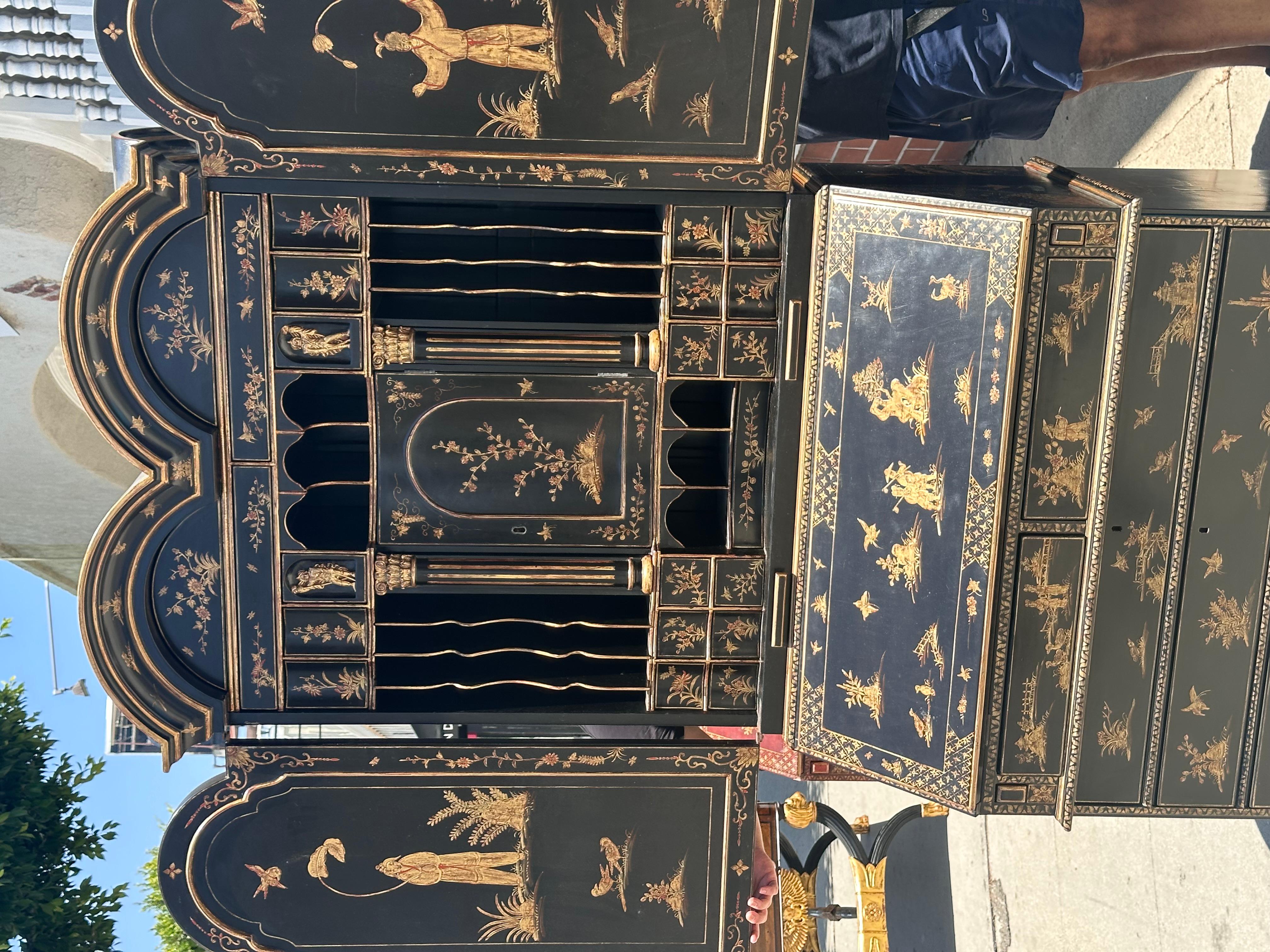 XXIe siècle et contemporain Burton - Bureau secrétaire de style géorgien Chinoiserie noir et or en vente