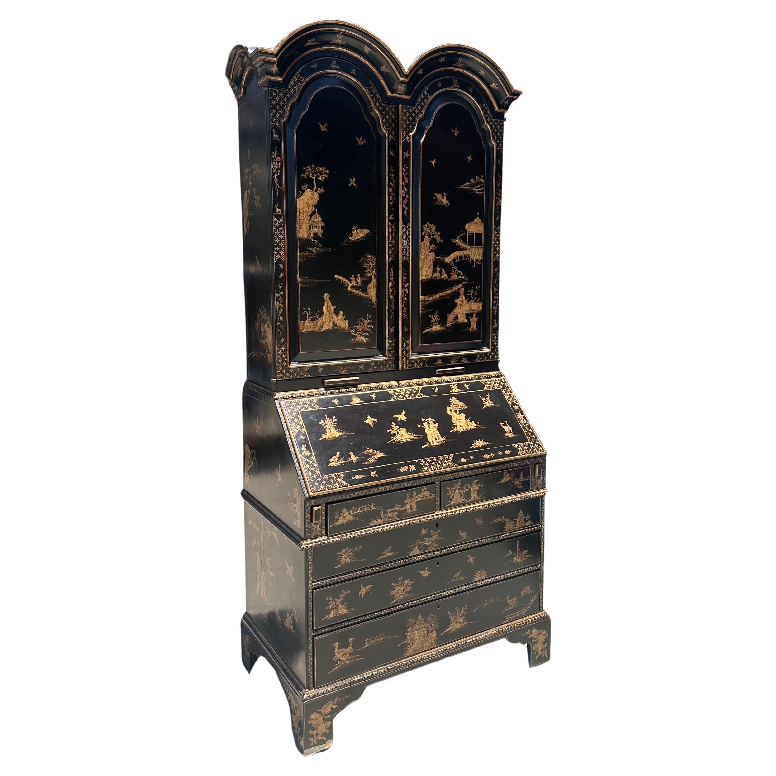 Burton - Bureau secrétaire de style géorgien Chinoiserie noir et or