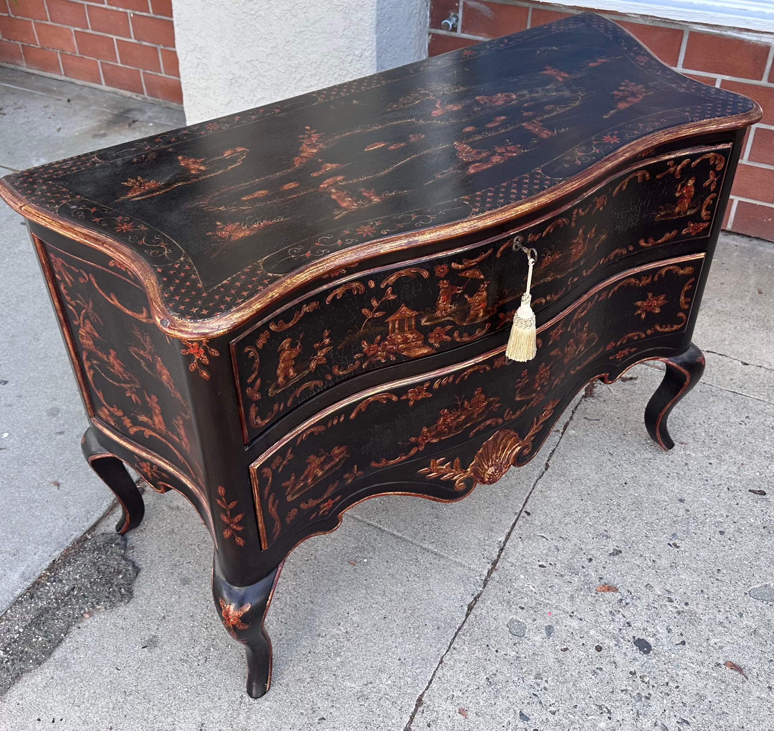 Americano Burton-Ching Commode in stile Luigi XVI in cineseria nera e oro in vendita