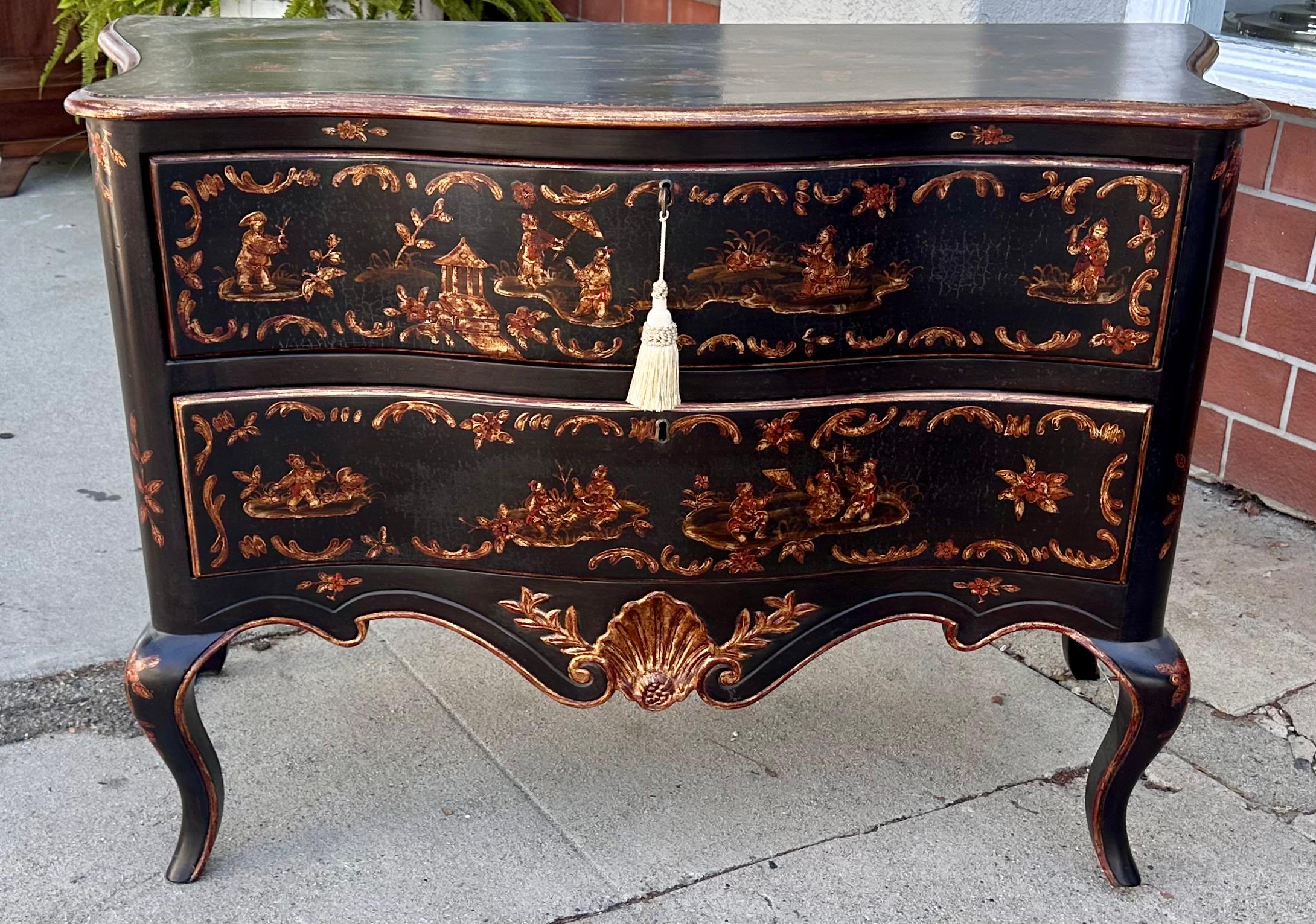 XXI secolo e contemporaneo Burton-Ching Commode in stile Luigi XVI in cineseria nera e oro in vendita