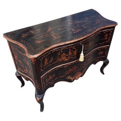 Commode de style Louis XVI en Chinoiserie noire et or, Burton- Ching