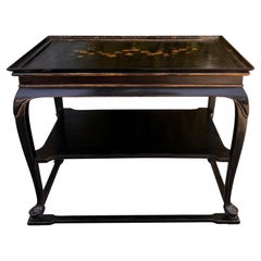 Burton-Ching Ming Style Black & Gold Chinoiserie Two Tier Table