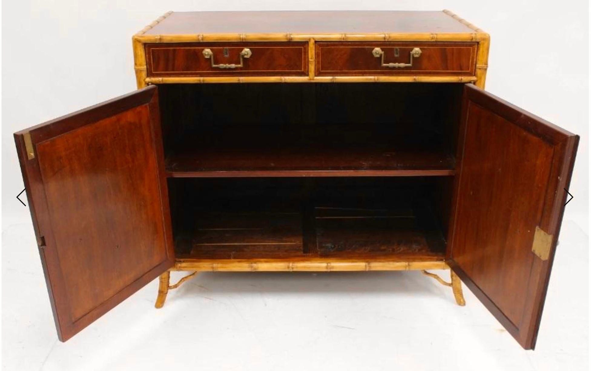 Burton Ching Sheraton Style Giltwood Buffet Cabinet, Carved Bamboo Trim In Good Condition In LOS ANGELES, CA