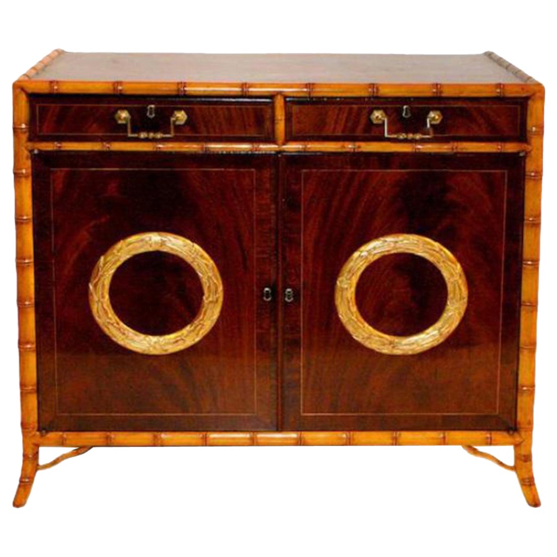 Burton Ching Sheraton Style Giltwood Buffet Cabinet, Carved Bamboo Trim