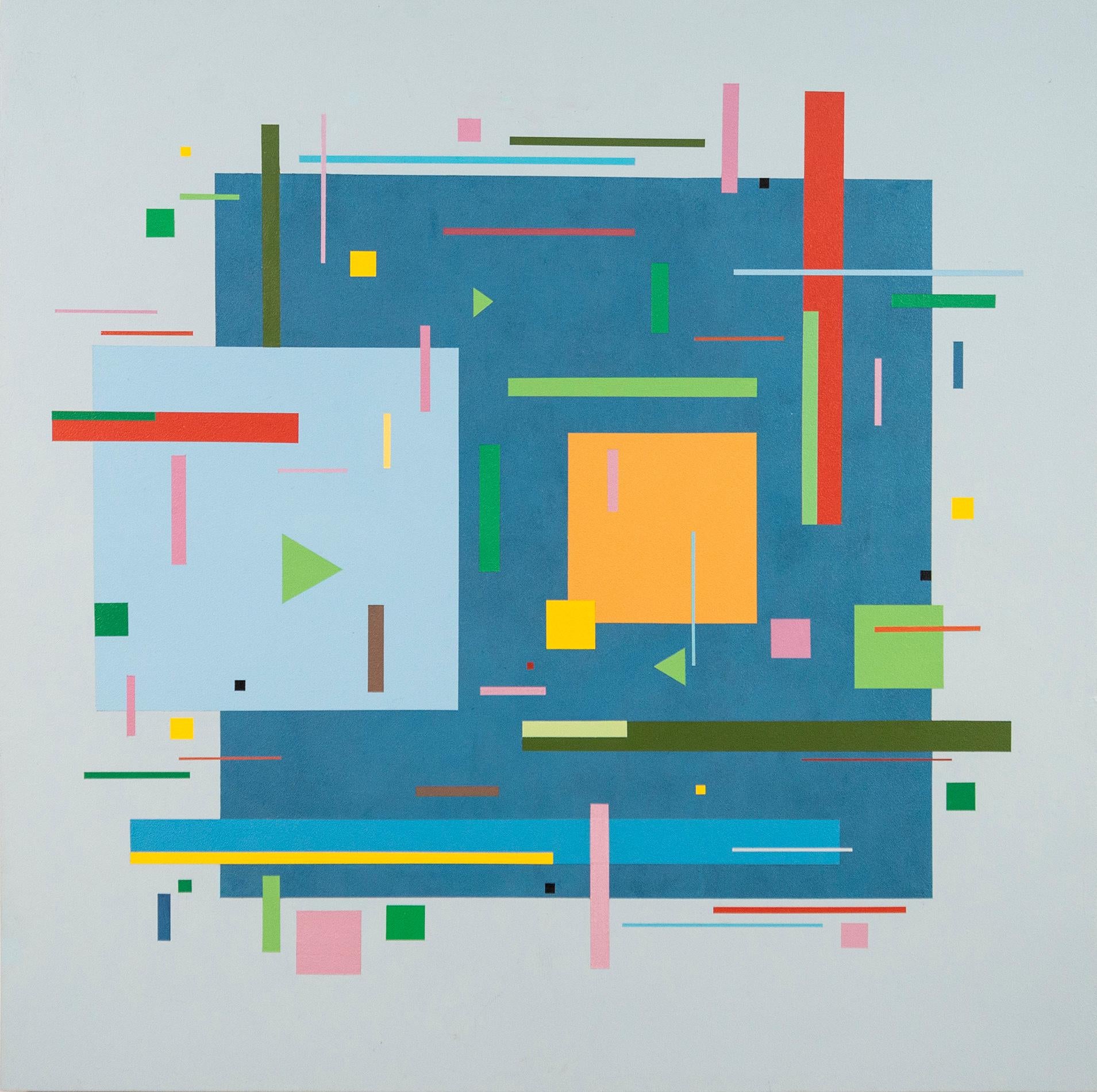 Burton Kramer Abstract Painting - Bourée 2BAA2 - bright, geometric abstraction, modernist, acrylic on canvas