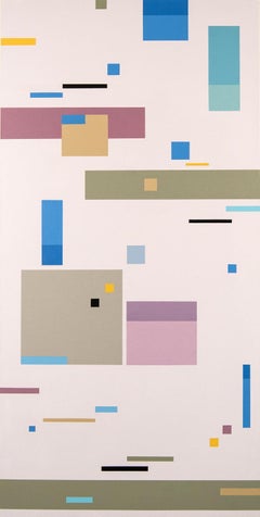 Leuchtend, farbenfrohes, geometrisches, abstraktes, modernistisches Acryl auf Tafel, 2