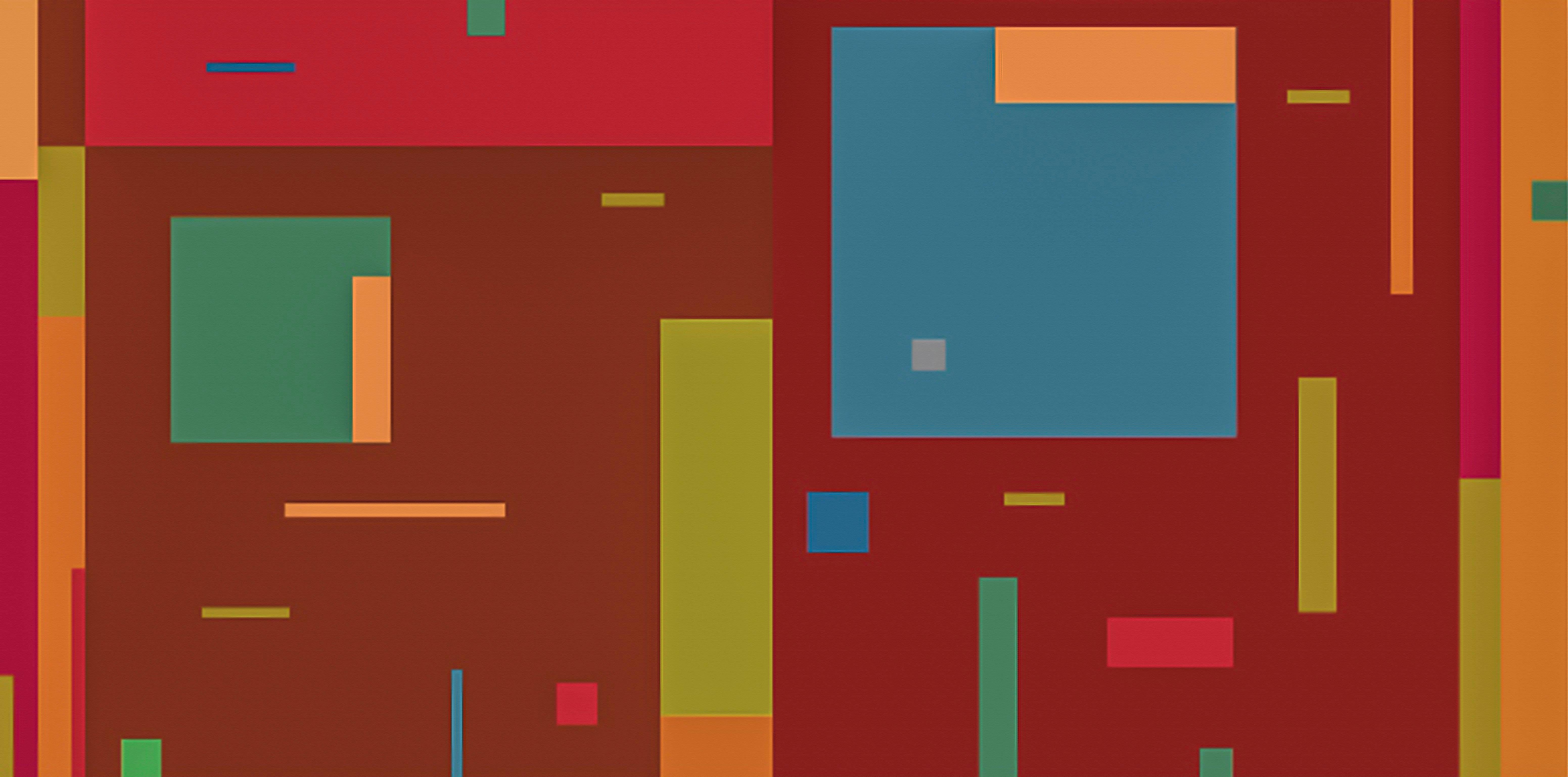 Circus 1 – farbenfrohe, geometrische Abstraktion, modernistische Moderne, Acryl auf Tafel – Painting von Burton Kramer
