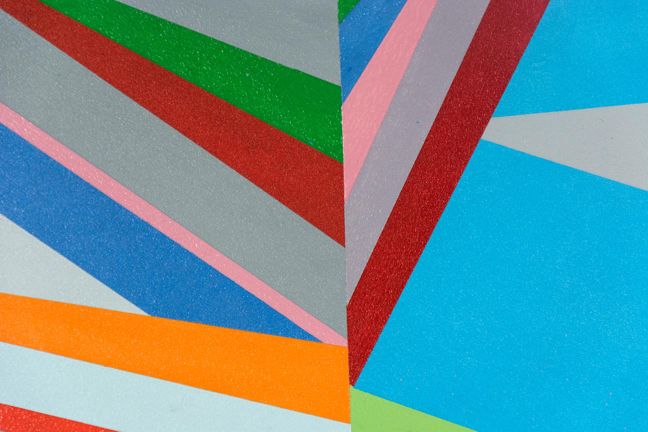 Crescendo 1 - luminoso e colorato astratto geometrico, acrilico contemporaneo su pannello - Abstract Painting Grigio di Burton Kramer