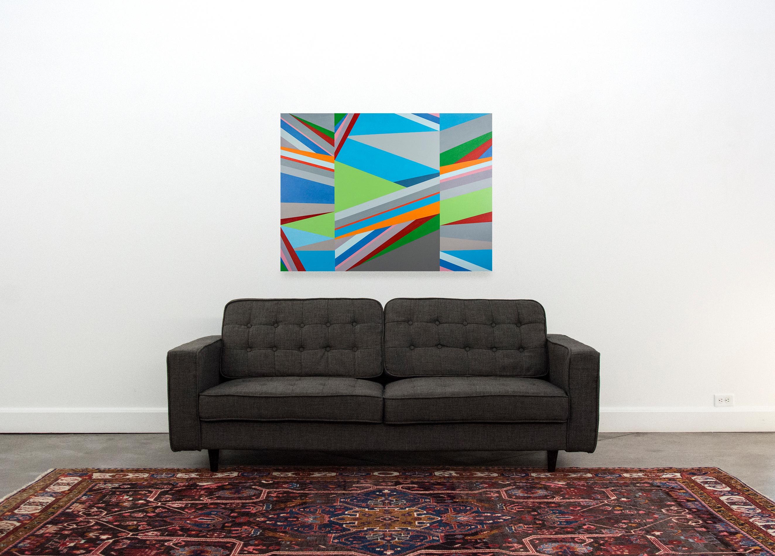Crescendo 1 - abstraction géométrique lumineuse et colorée, acrylique contemporaine sur panneau en vente 2