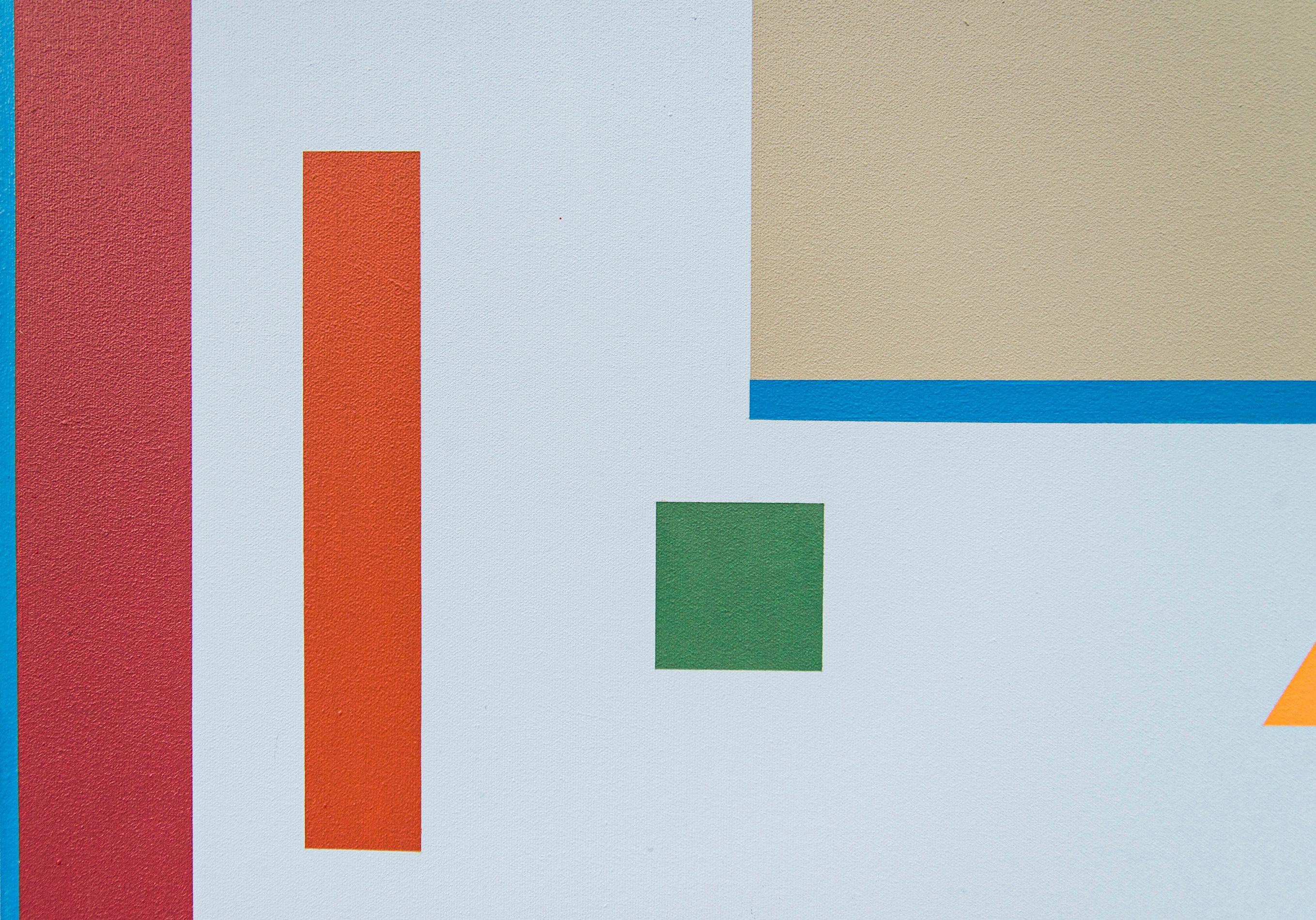 Fanfare #7 - modernist, contemporary, geometric abstract, acrylic on canvas - Blue Abstract Painting by Burton Kramer
