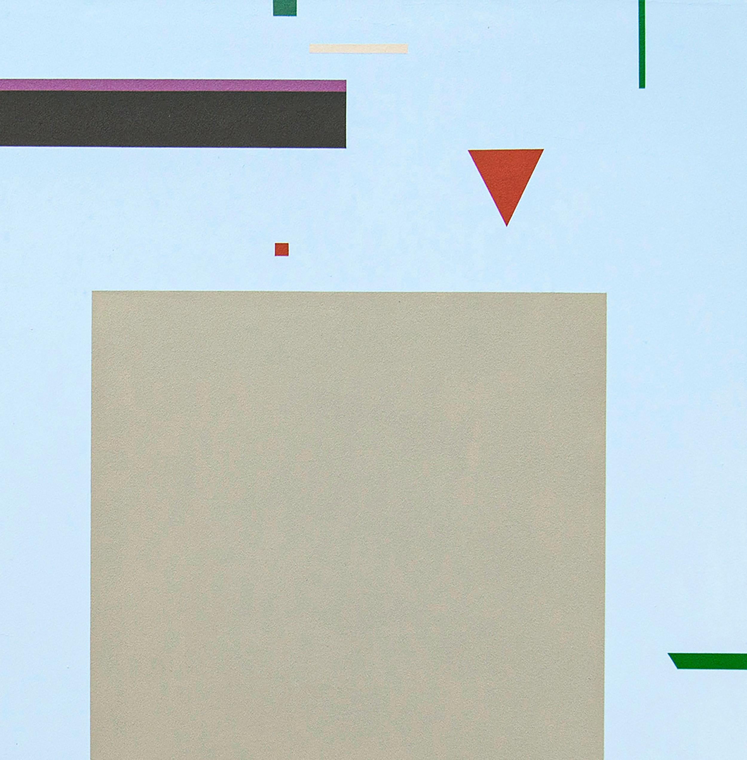 This modernist, contemporary, geometric abstract painting is by renowned artist Burton Kramer.

At once lyrical and expressive, Burton Kramer’s modernist paintings often feature musical themes. The Canadian artist creates joyful compositions using a