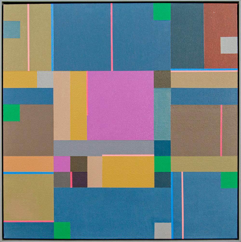 Fugue 4 - colourful, geometric abstraction, modernist, acrylic on canvas - Painting by Burton Kramer