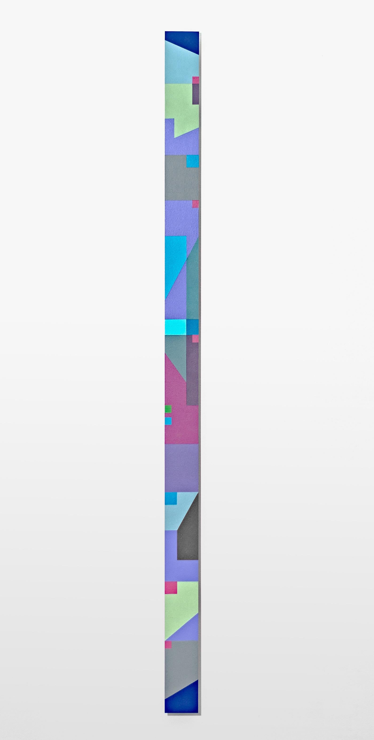 Burton Kramer Abstract Sculpture - Grey, Turquoise, Lime "Skinny" abstract painting (TTH 9)