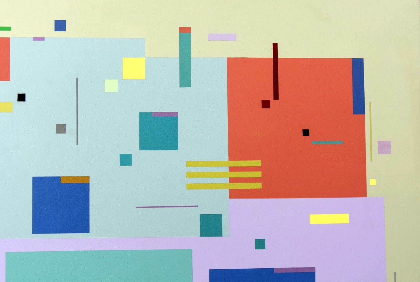 Moog Music 5D2A - bright, geometric abstraction, modernist, acrylic on panel - Abstract Geometric Painting by Burton Kramer