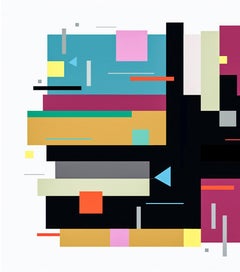 Moog Music 9 - brillante, abstracción geométrica, modernista, acrílico sobre panel