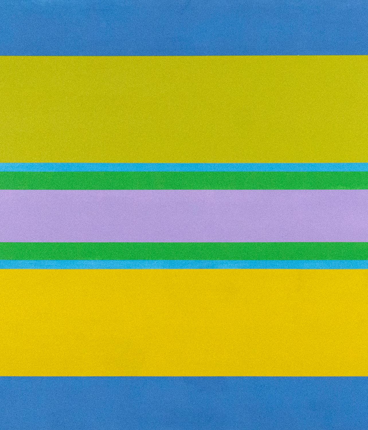 Oasis 7 - lebendige, farbenfrohe geometrische Abstraktion, modernist, Acryl auf Leinwand (Blau), Abstract Painting, von Burton Kramer