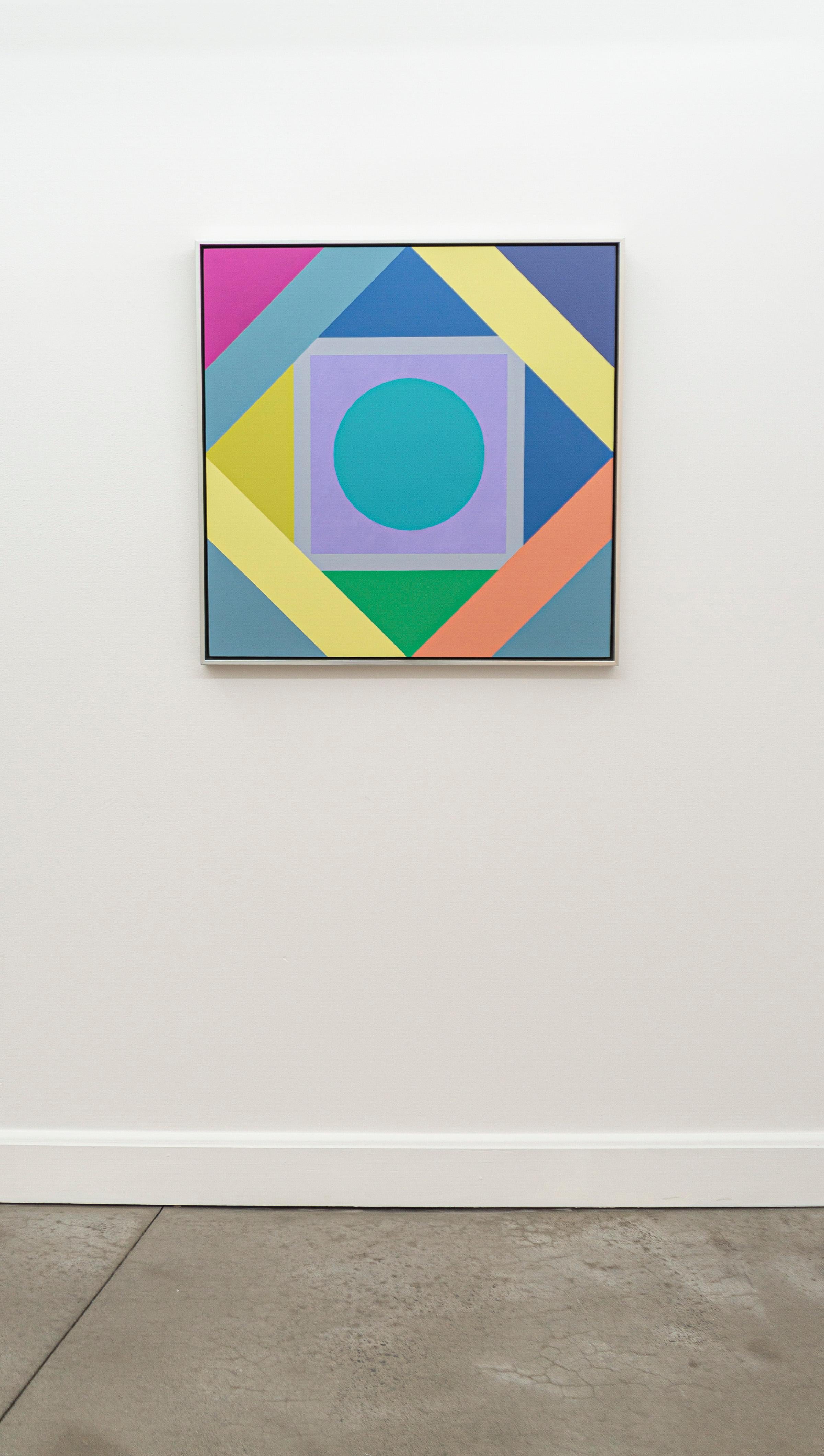 Radiant #4 - colourful, modernist, geometric abstraction, acrylic on panel - Abstract Painting by Burton Kramer