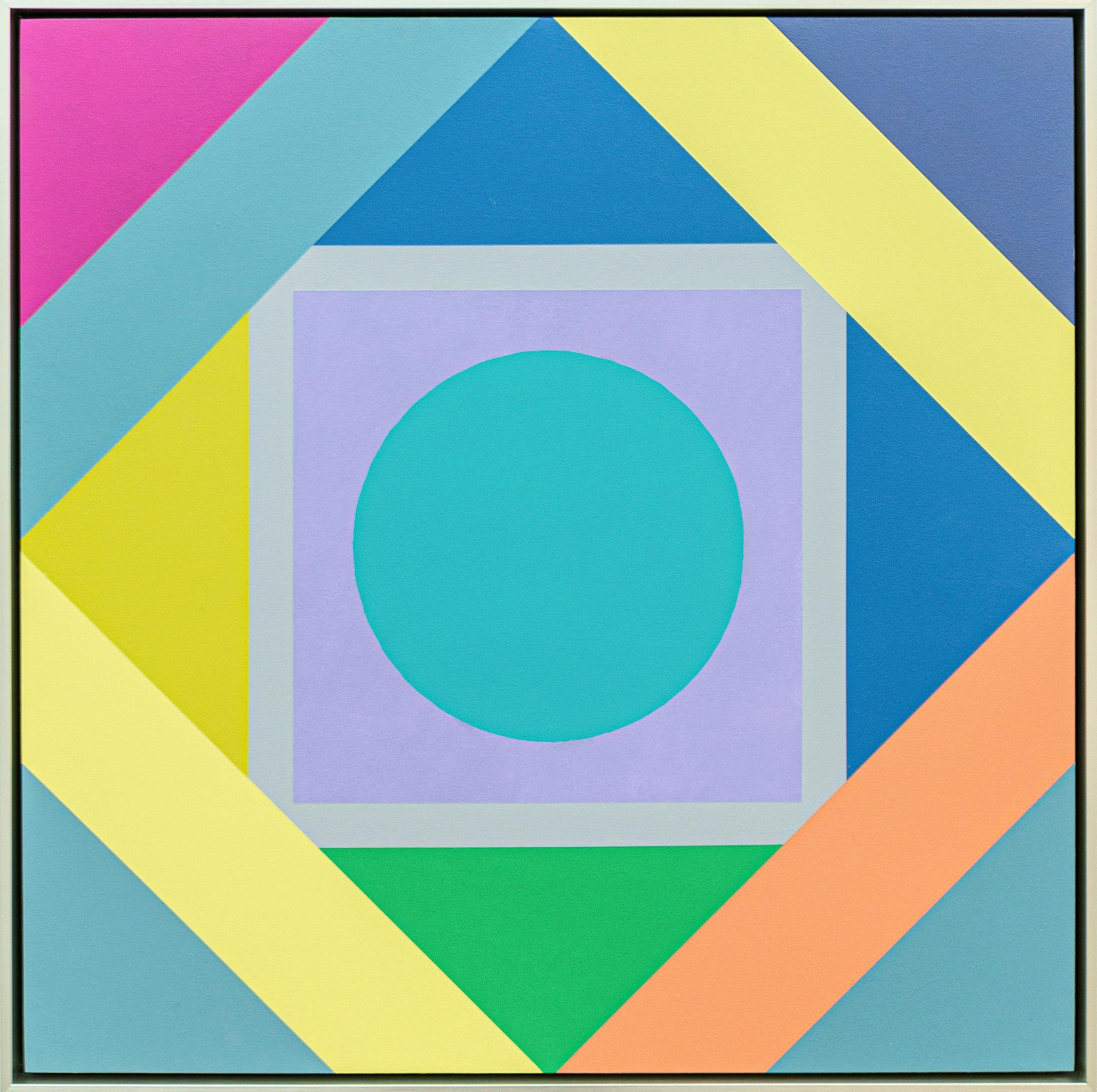 Radiant #4 - colourful, modernist, geometric abstraction, acrylic on panel - Painting by Burton Kramer