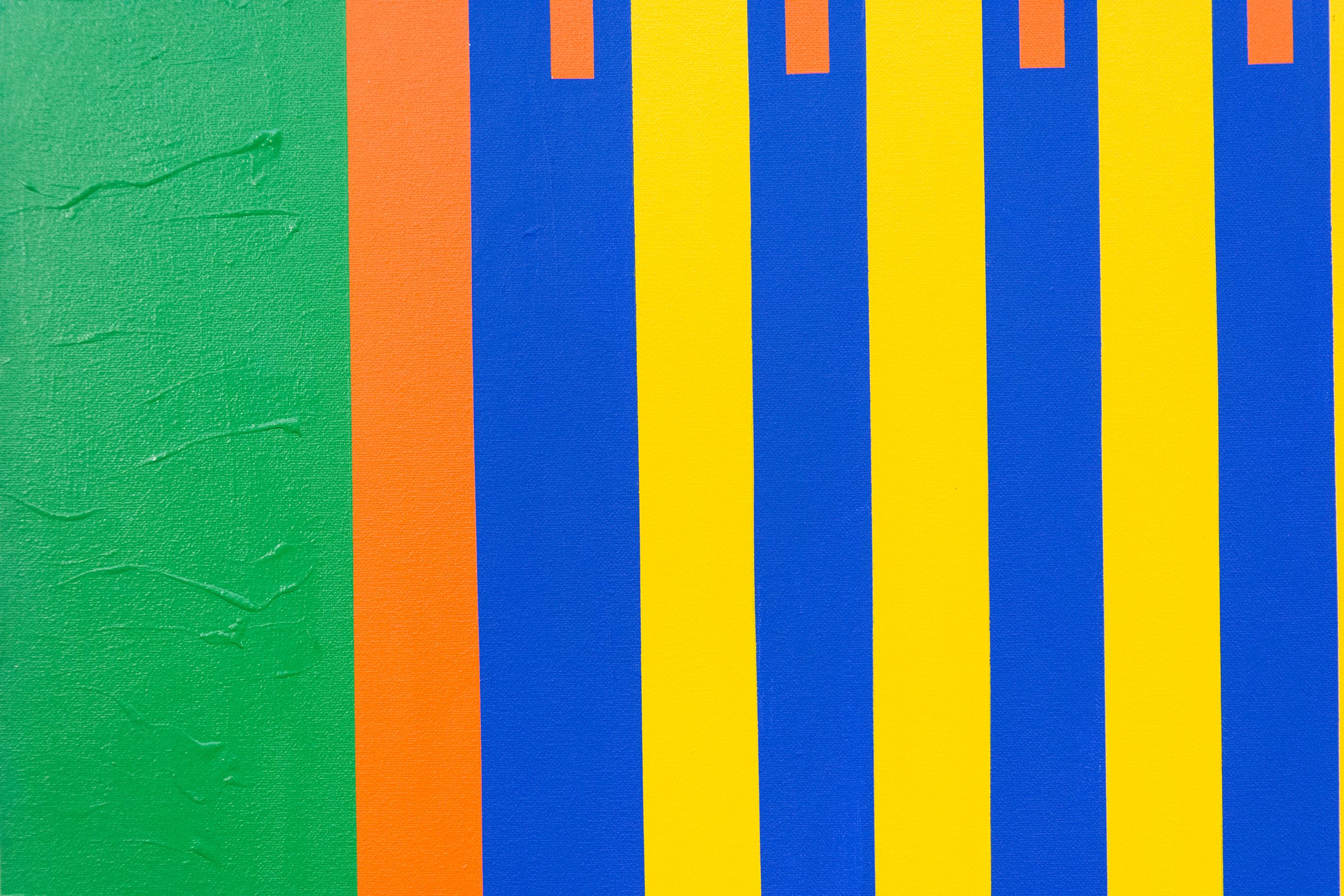 Radiant - abstraction géométrique colorée, moderniste, acrylique sur toile - Orange Abstract Painting par Burton Kramer