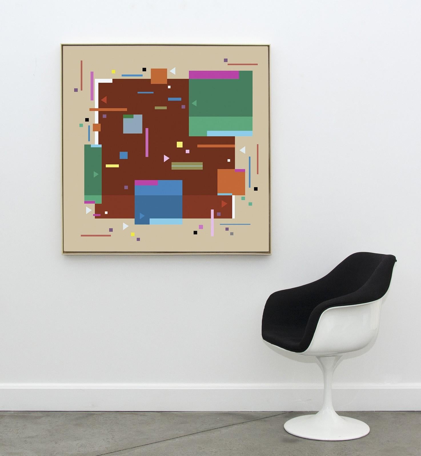 Rondo 1 - bold colourful, geometric abstraction, modernist, acrylic on canvas - Beige Abstract Painting by Burton Kramer