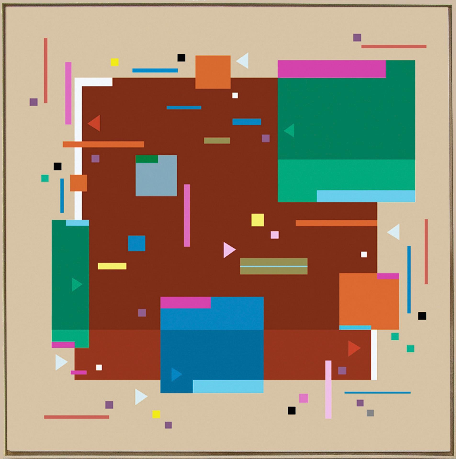Abstract Painting de Burton Kramer - Rondo 1 - colorido atrevido, abstracción geométrica, modernista, acrílico sobre lienzo